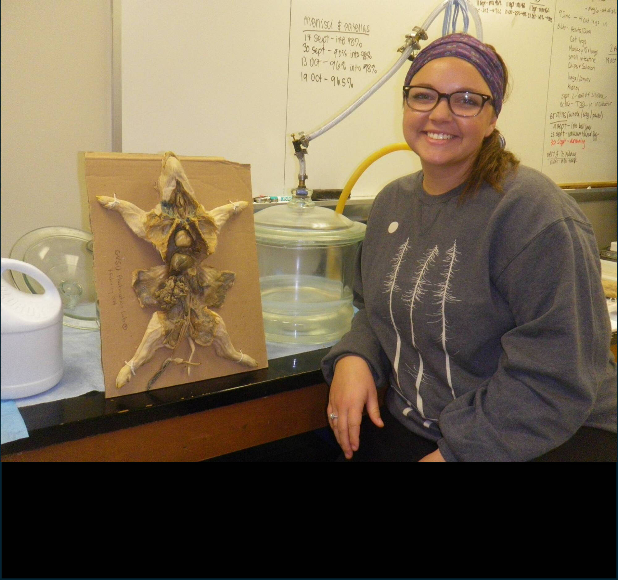 Lauren Begg, MHS Graduate Student dissector & fetal pig used in BIO 121